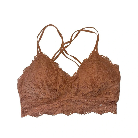 Maurices Yellow Brown Allover Lace Smock Strappy Back Bralette Small Women’s - Picture 1 of 8